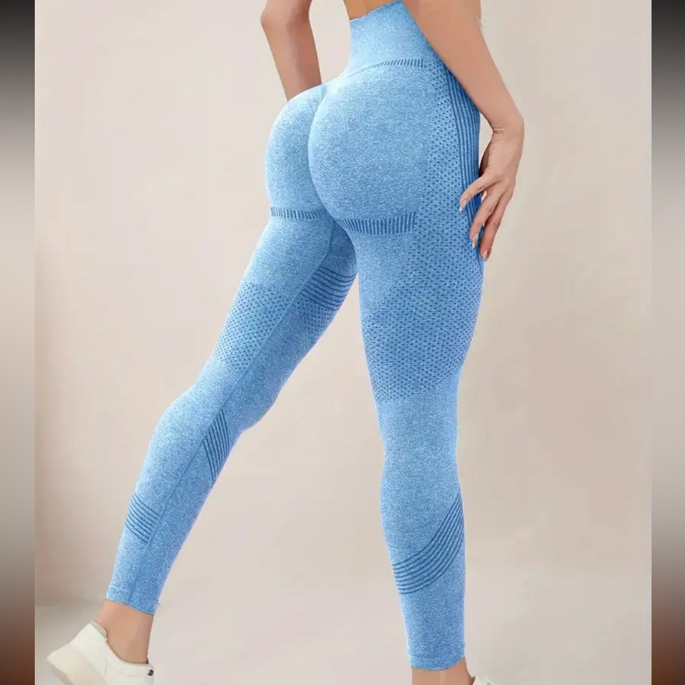 Callie Lives Miz MEDIUM Booty LIFT ACTIVE GYM High-Waist NO-Sweat Heather Blue